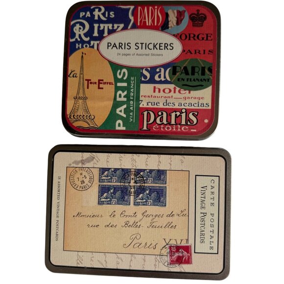 Vintage Paris Hotel Postcard & Sticker Collection in Metal Tin Vintage Style 42 - Picture 9 of 11